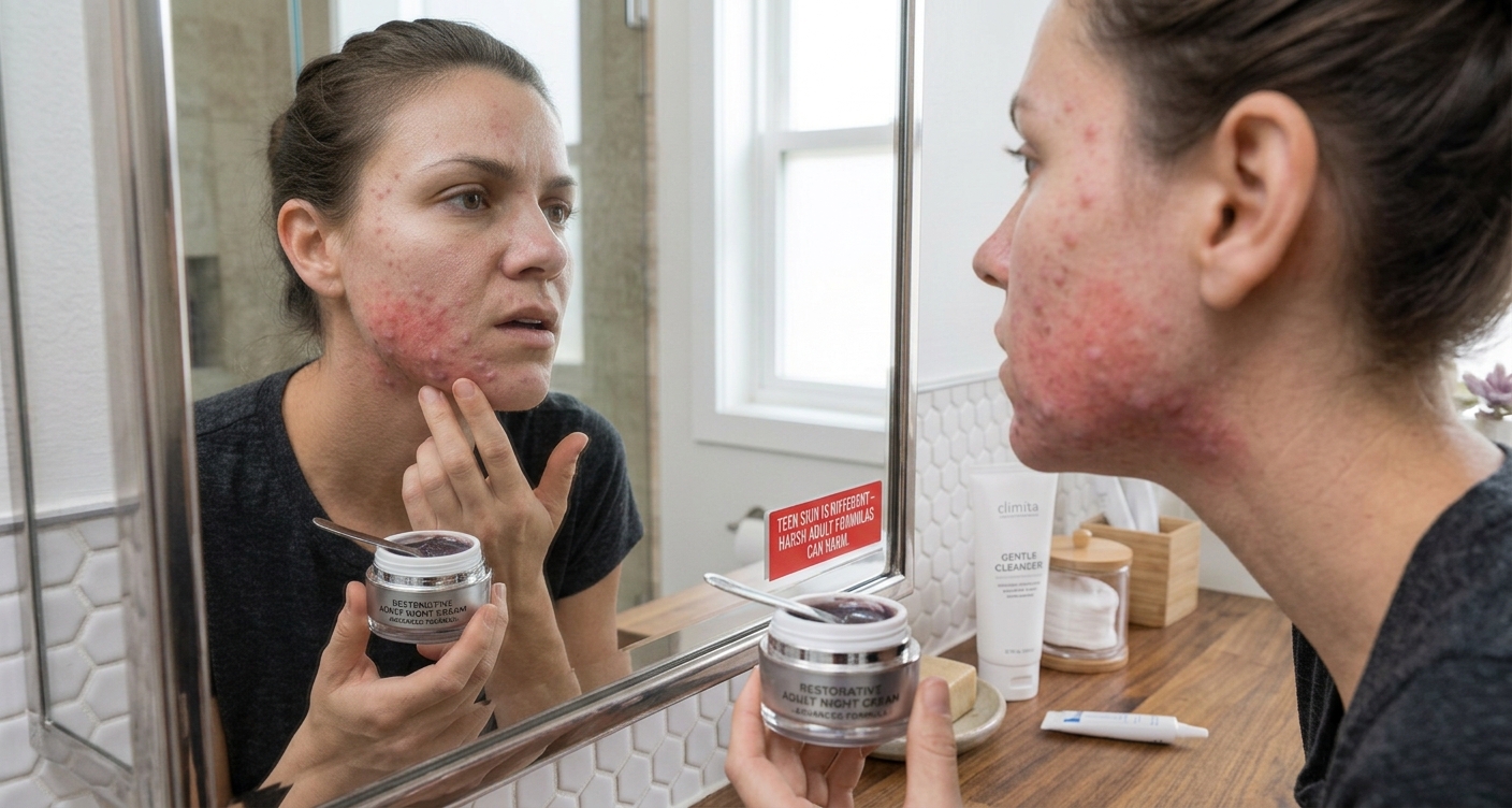Teen skin isn't ready for every adult acne product. Learn why, and see the gentler routine that actually works for still-developing skin.