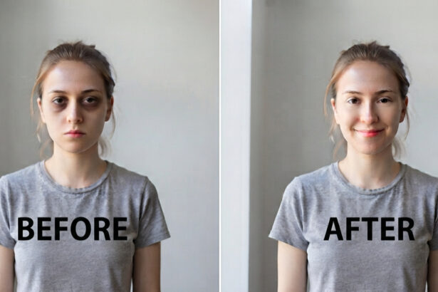 girl before dark circles and after treatment, without dark circle.
