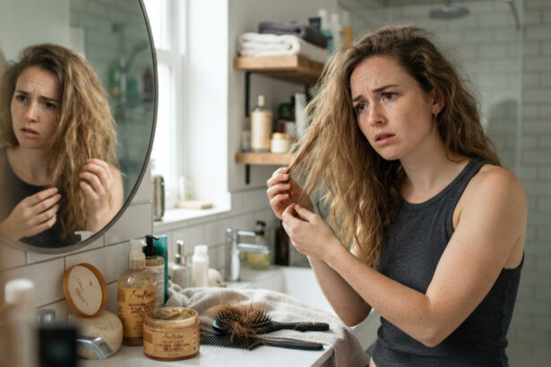 girl with straw like hair due to protein overload caused by using hair mask.