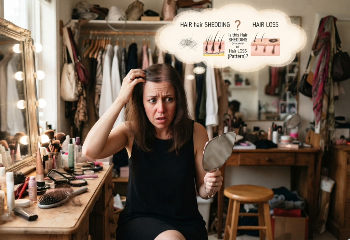 Girl is confused whether she is having hair loss or hair shedding.